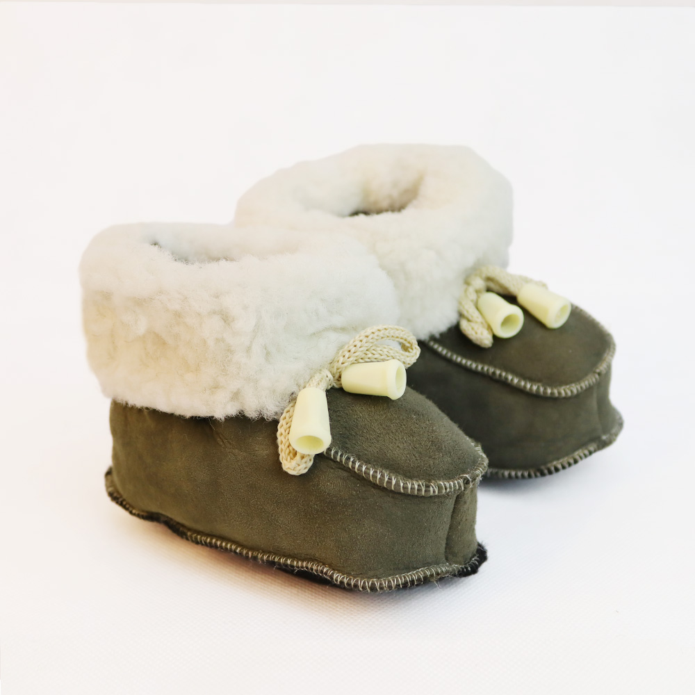 Pelzschuhe für Kinder - khaki