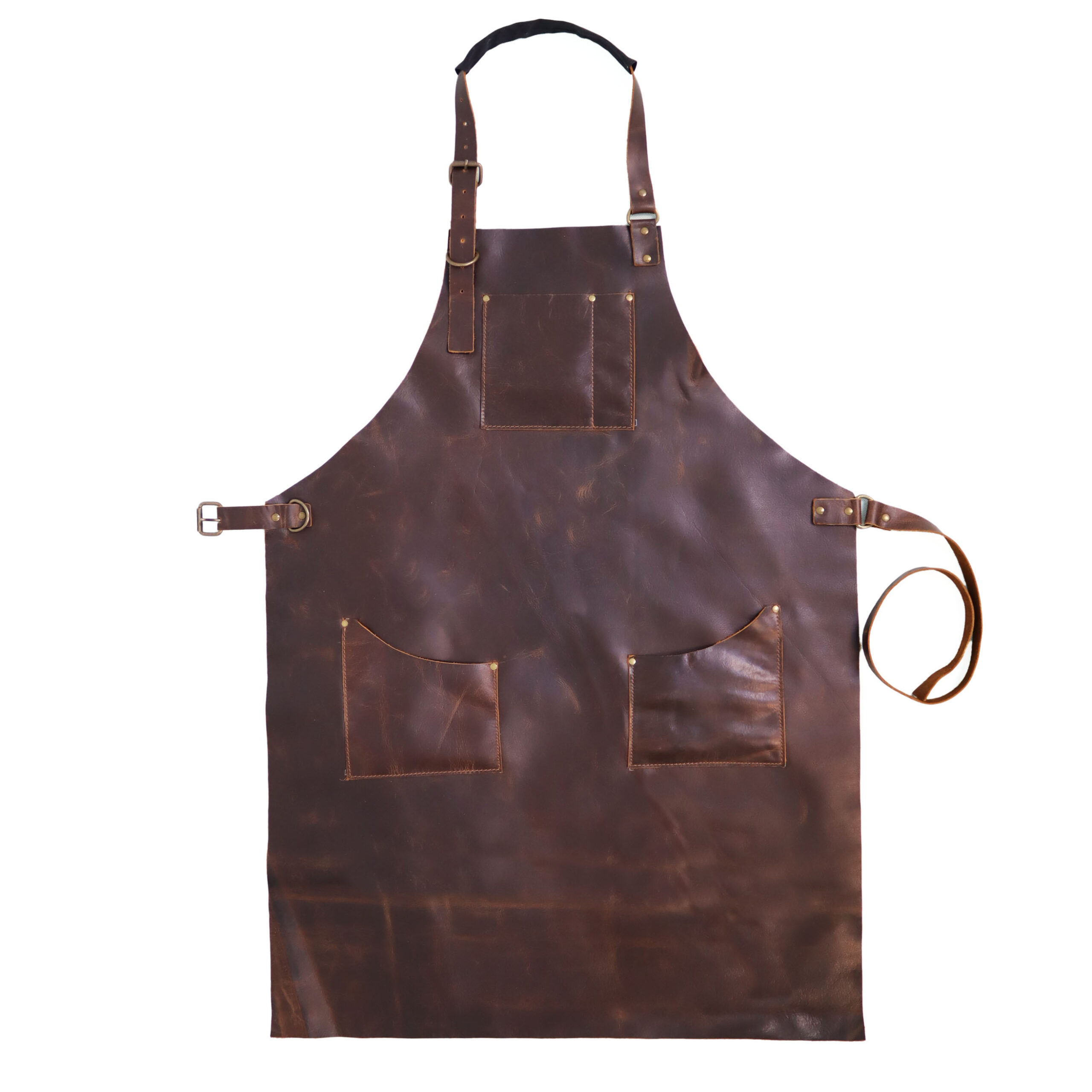 Dunkelbraune Schmiedeschürze 5130 – ausgebreitet mit drei Taschen Dunkelbraune Schmiedeschürze 5130 – ausgebreitet mit drei Taschen